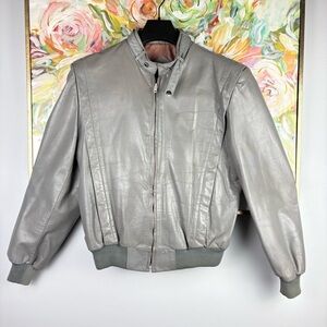 Casablanca Leather Gray Bomber Jacket – Vintage Style